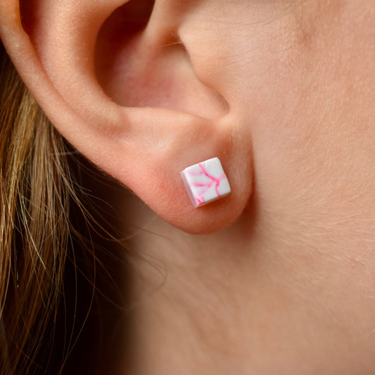 Pink Marble Stud Earrings