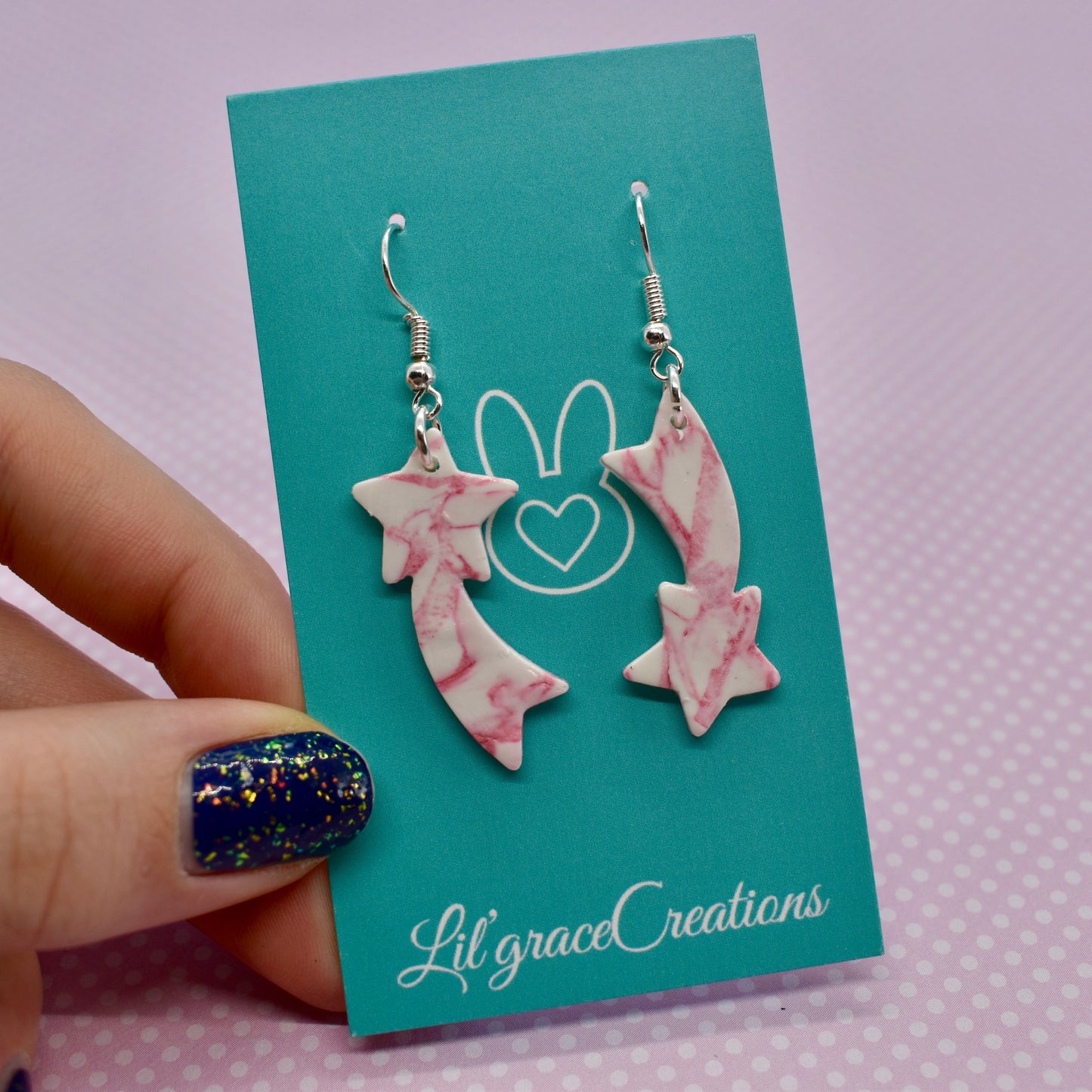 Pink Marble Shooting Star Dangles