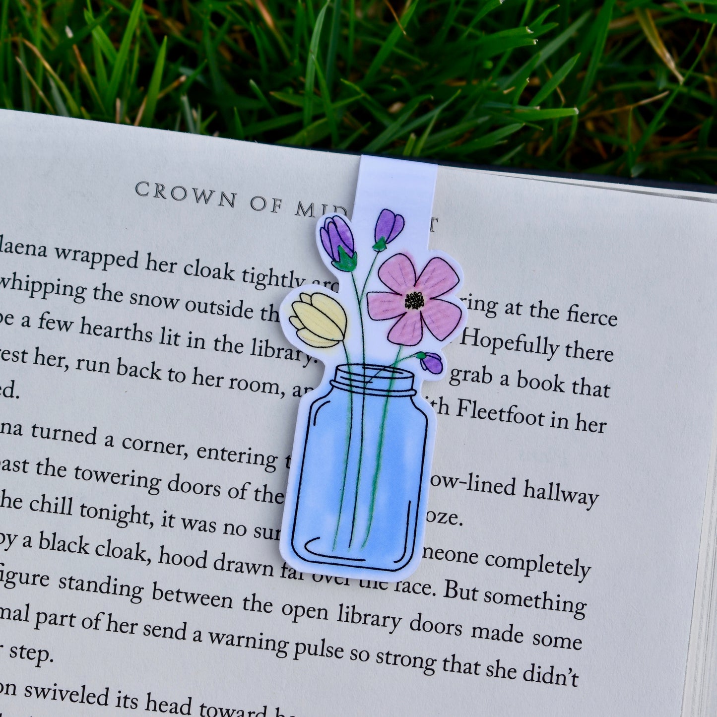 Watercolor Flowers in a Mason Jar Magnetic Bookmark