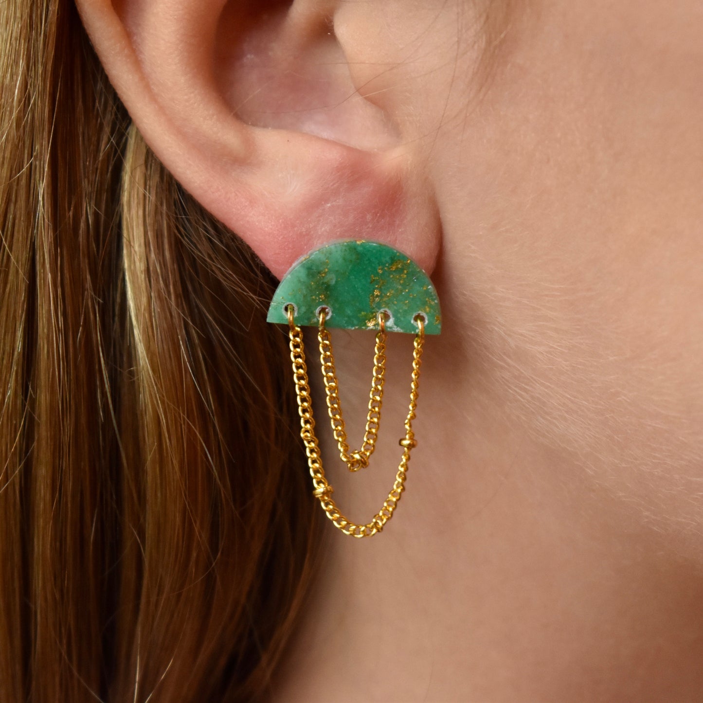 Teal Semi Circle Chain Earrings