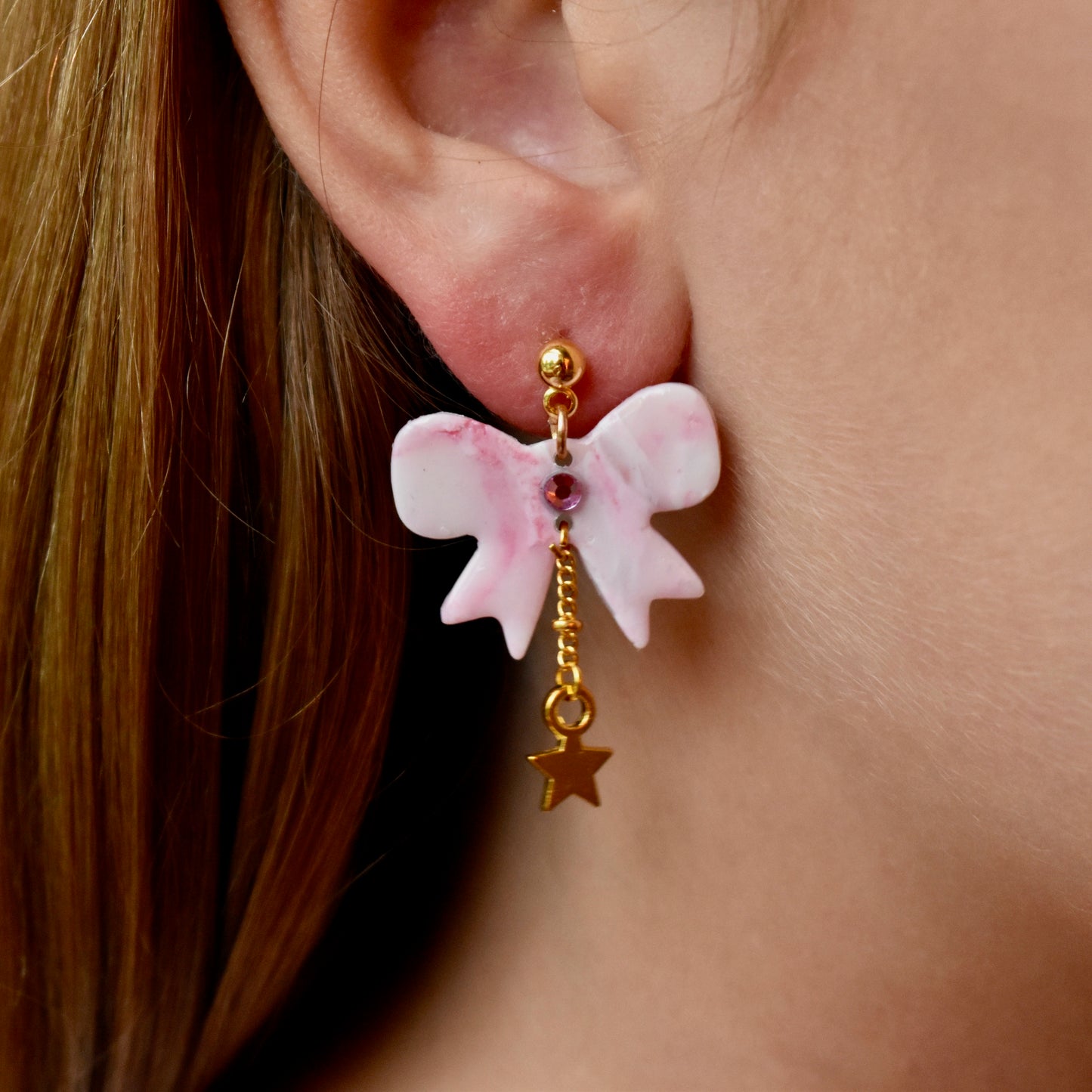 Pink Marble Bow Earrings