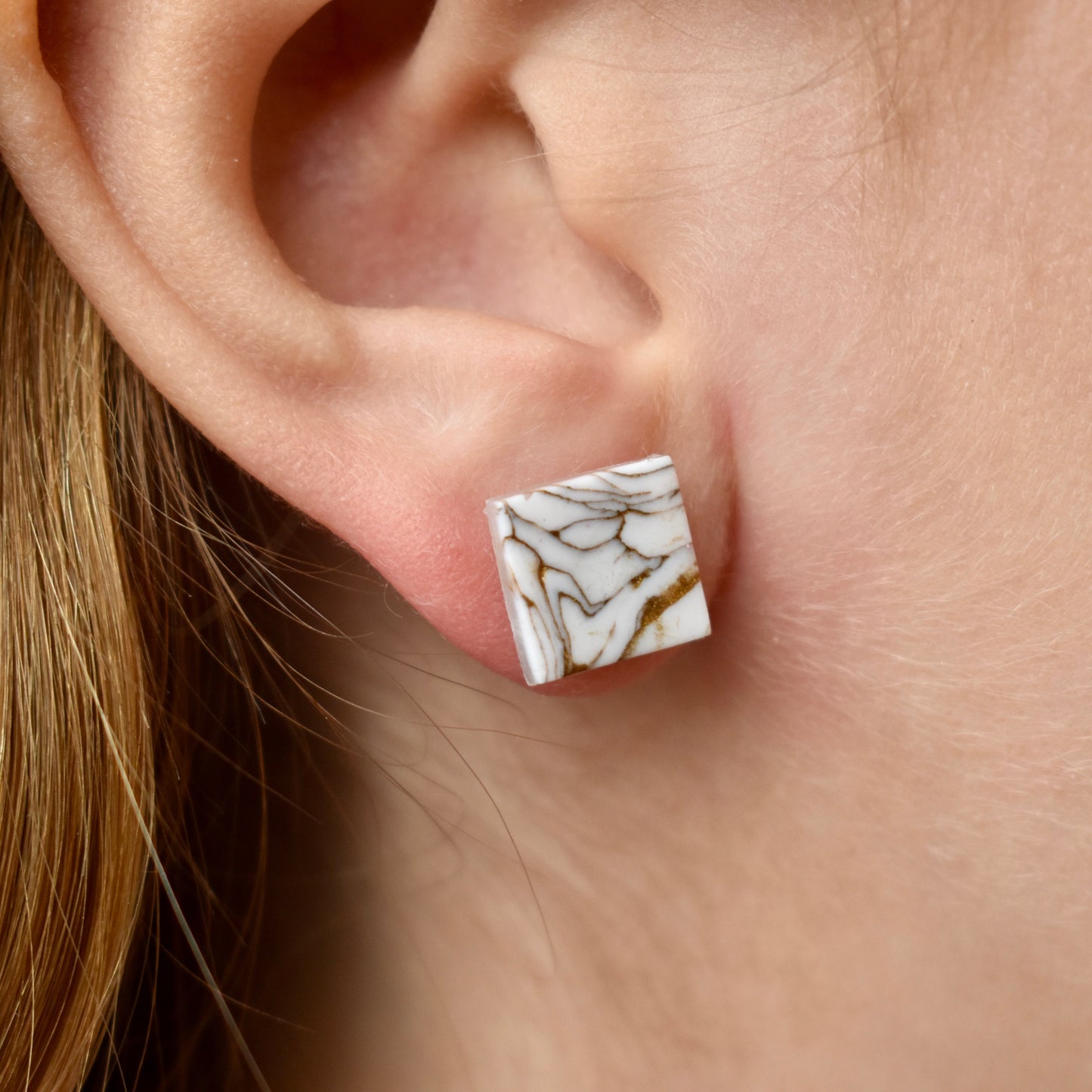 Medium Square Gold Marble Stud Earrings