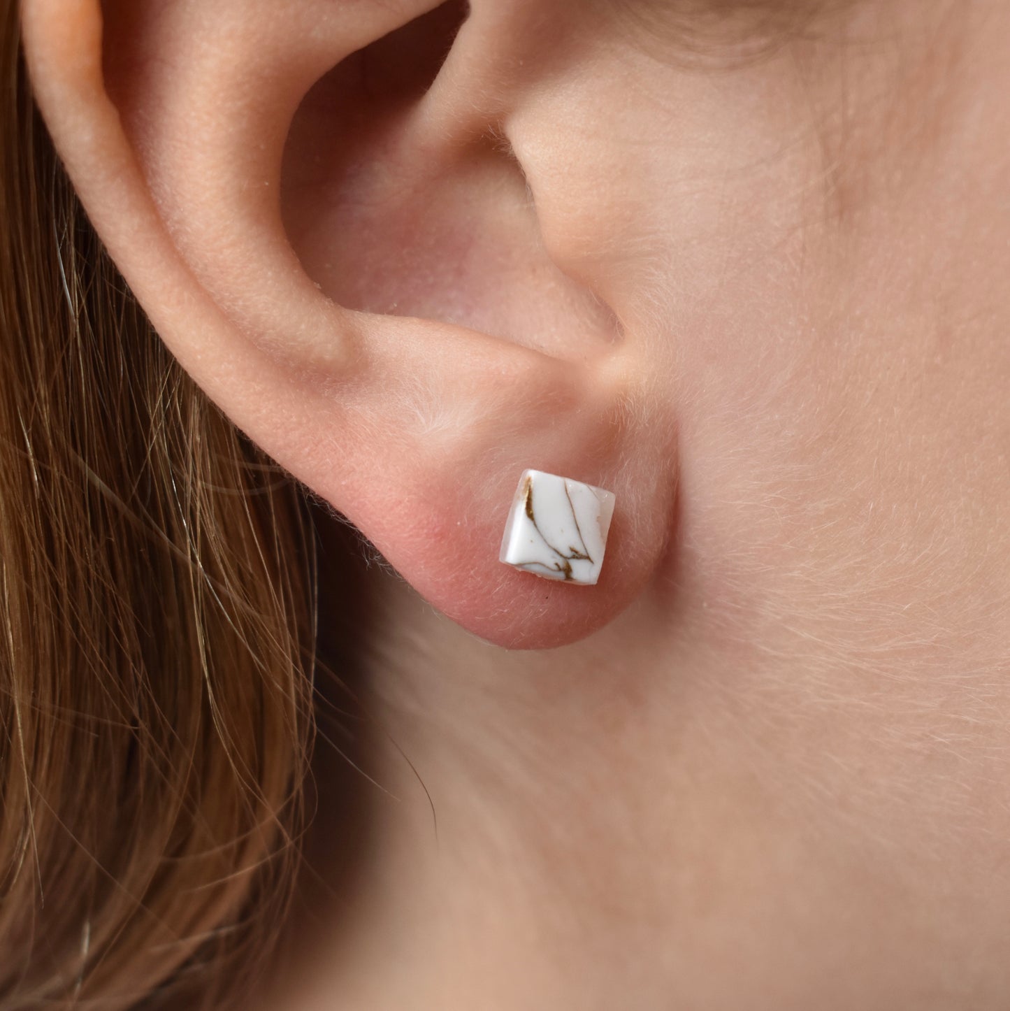 Small Square Gold Marble Stud Earrings