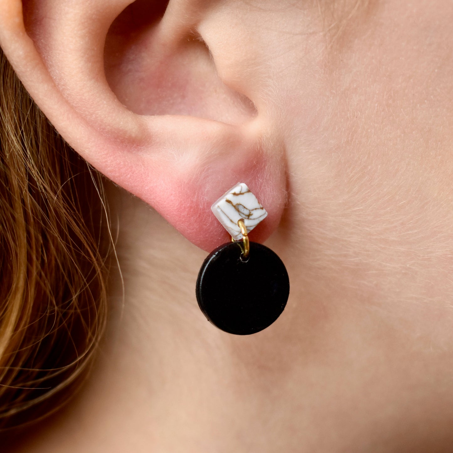 Inverted Marble Stud Dangle Earrings