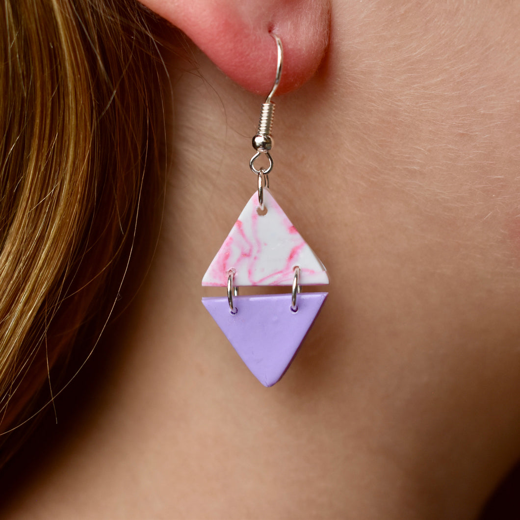 Yin and Yang Pink Marble Dangles