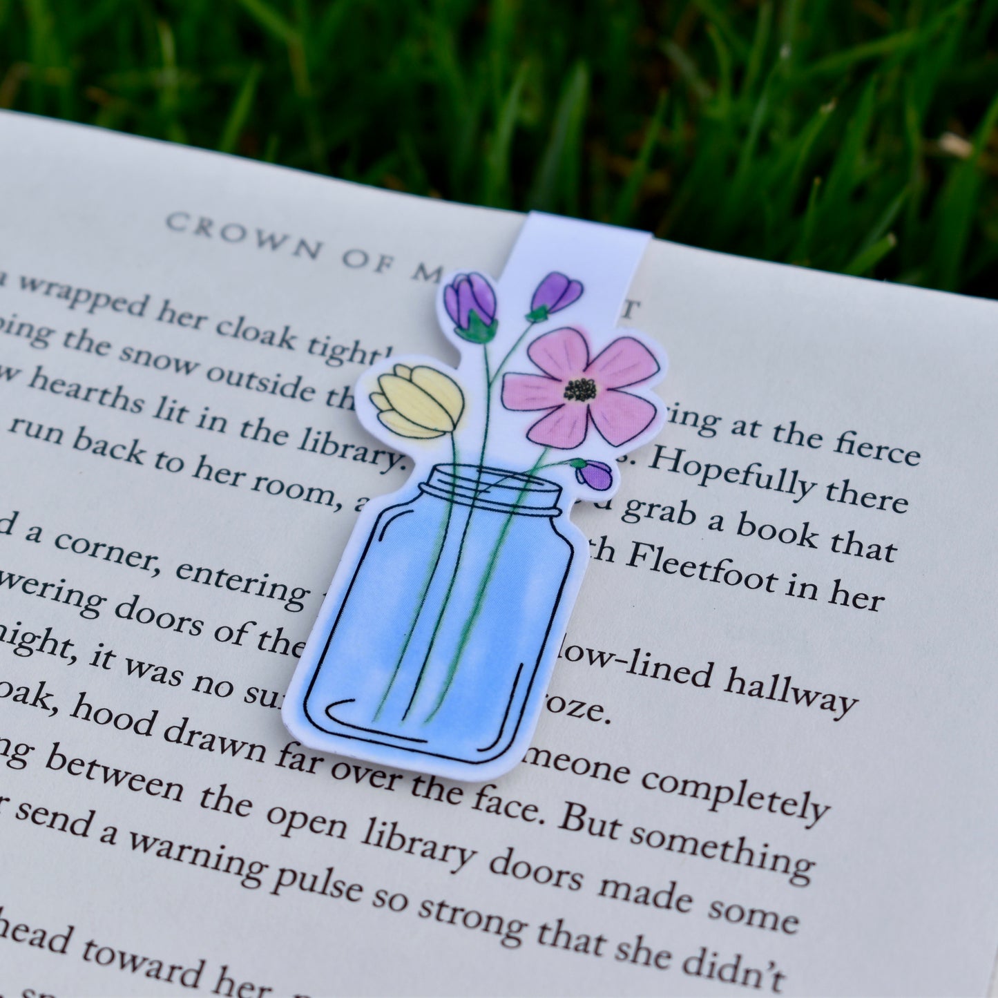 Watercolor Flowers in a Mason Jar Magnetic Bookmark
