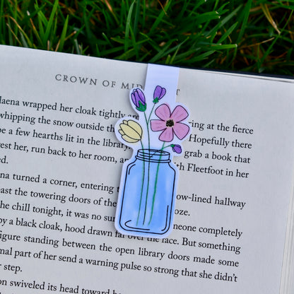 Watercolor Flowers in a Mason Jar Magnetic Bookmark