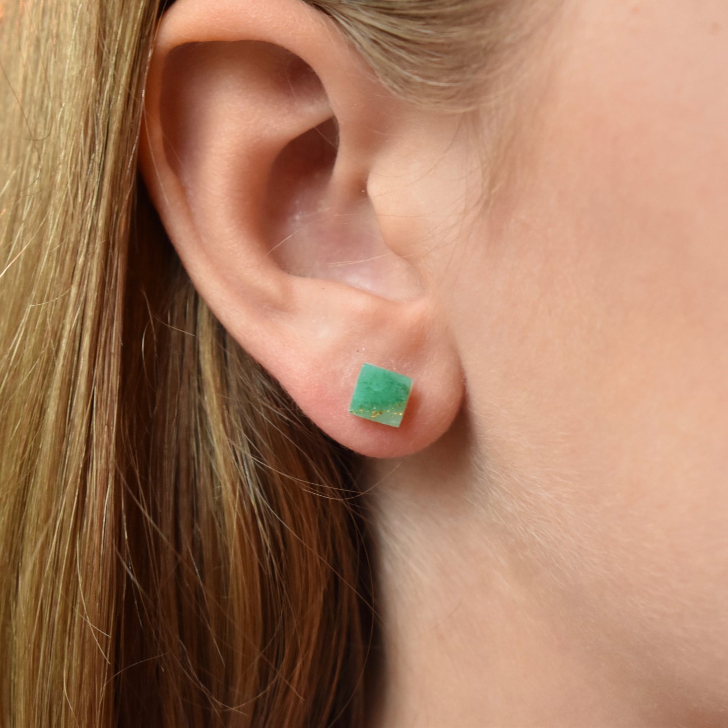 Teal Marble Stud Earrings