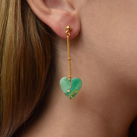 Jade Drop Heart Earrings