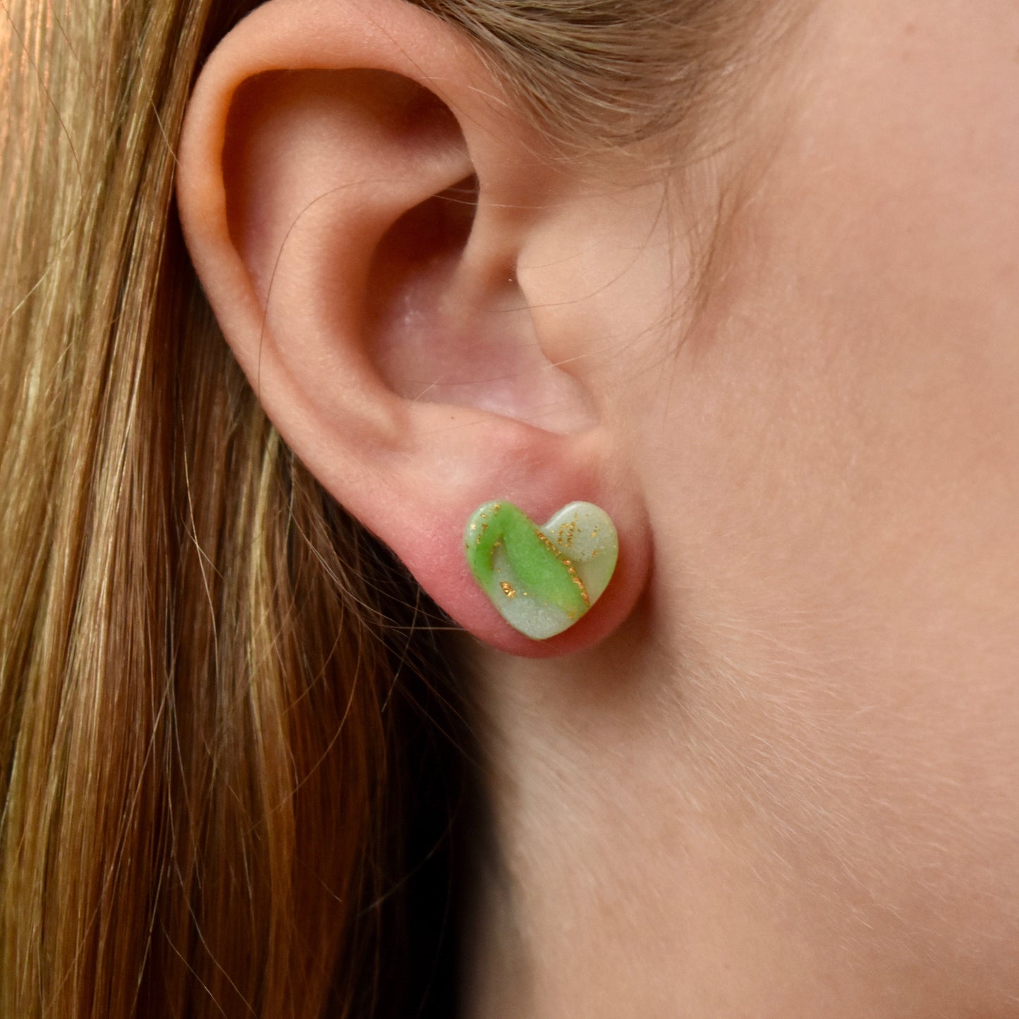 Marble Jade Heart Stud Earrings