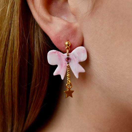 Pink Marble Bow Earrings