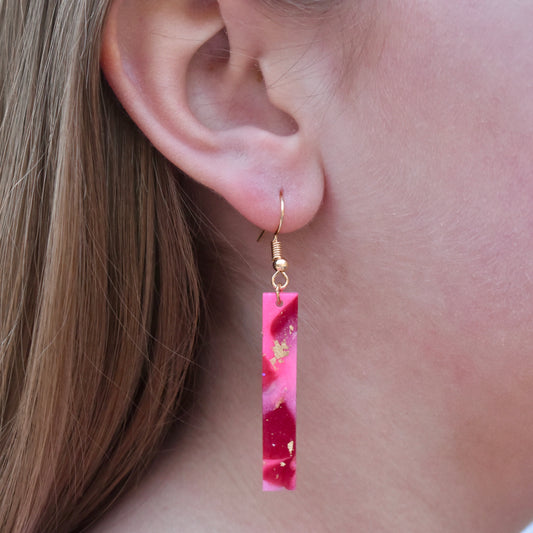 Long Pink Marble Earrings